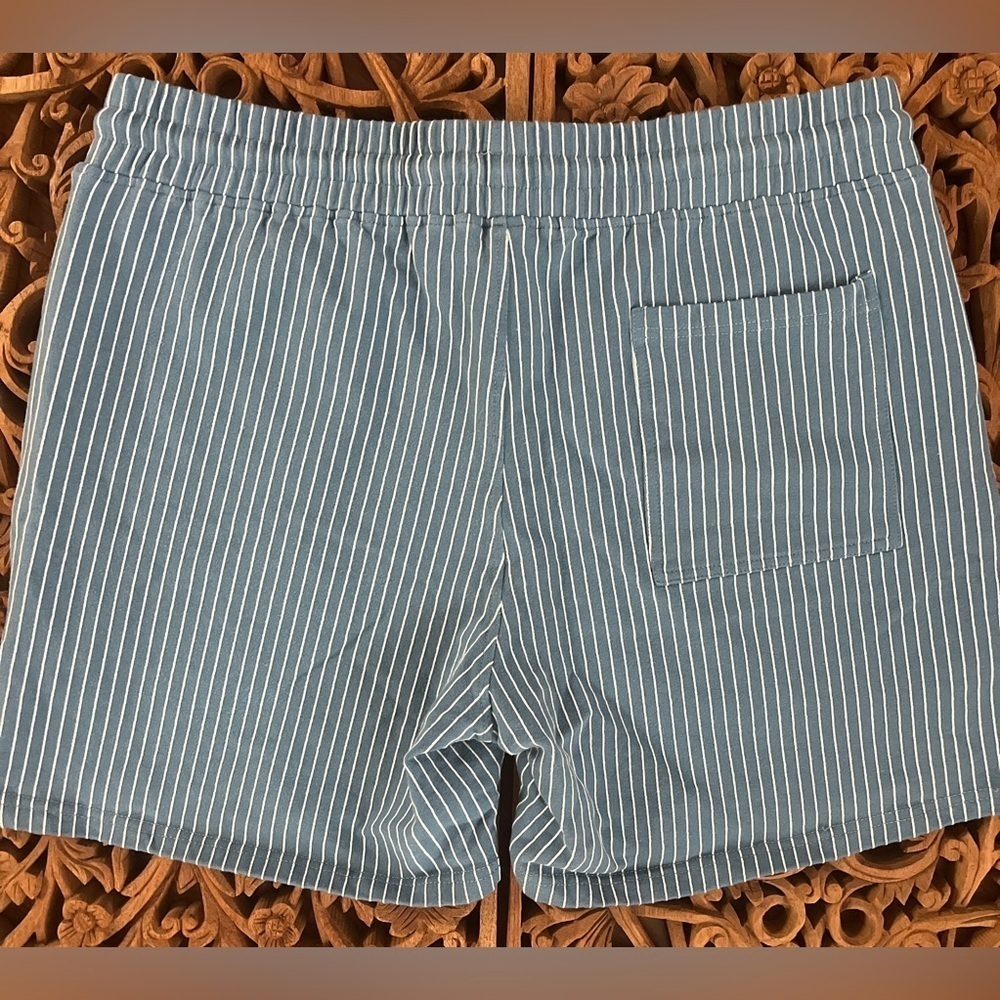 FIROTTI New! Men’s Shorts Sweatknit Athletic Sporty Lt Blue Cream Pinstripe S-M - Picture 6 of 11